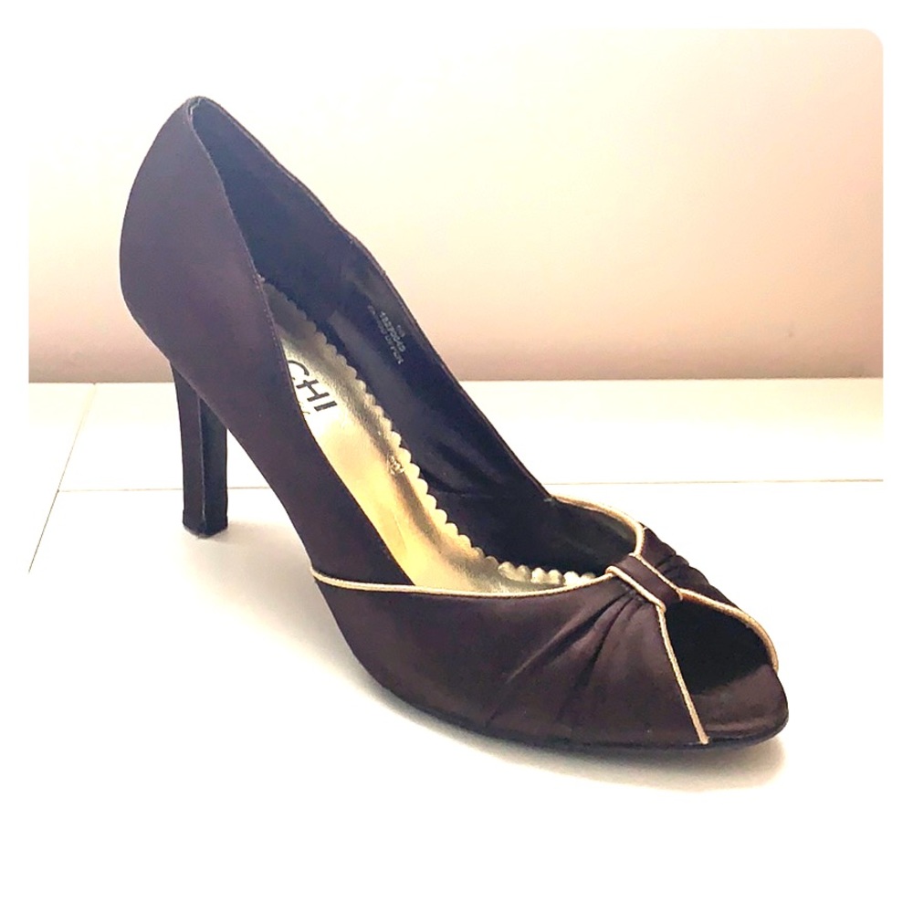 Chocolate brown satin heels